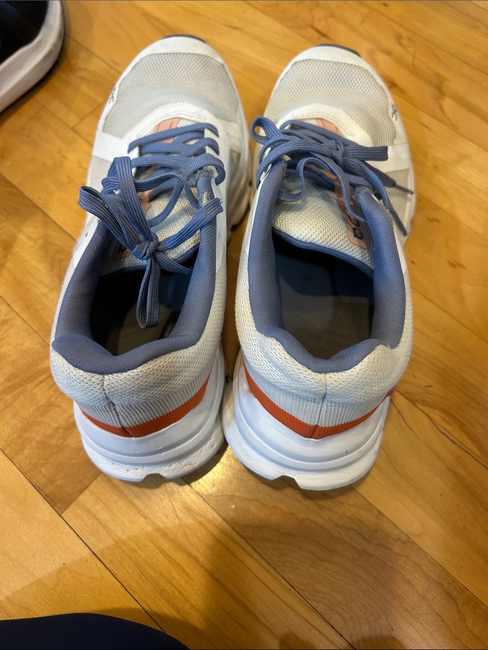 On White Mesh Sneakers with Blue Lining and Orange Accent